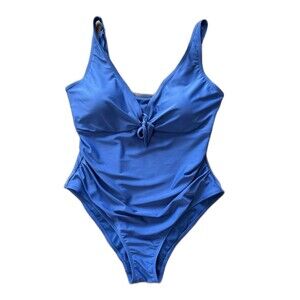 Nicole Miller Studio One Piece Swimsuit 1X Royal Blue Tummy Control Tie Front